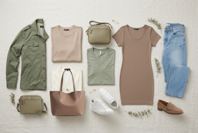 Casual Spring Capsule Wardrobe (Cream · Taupe · Denim · Olive)
